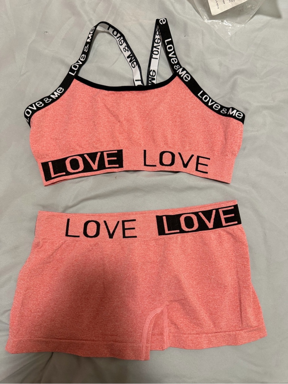 Love Pink Seamless Bralette and Shorts Set with Black Trim